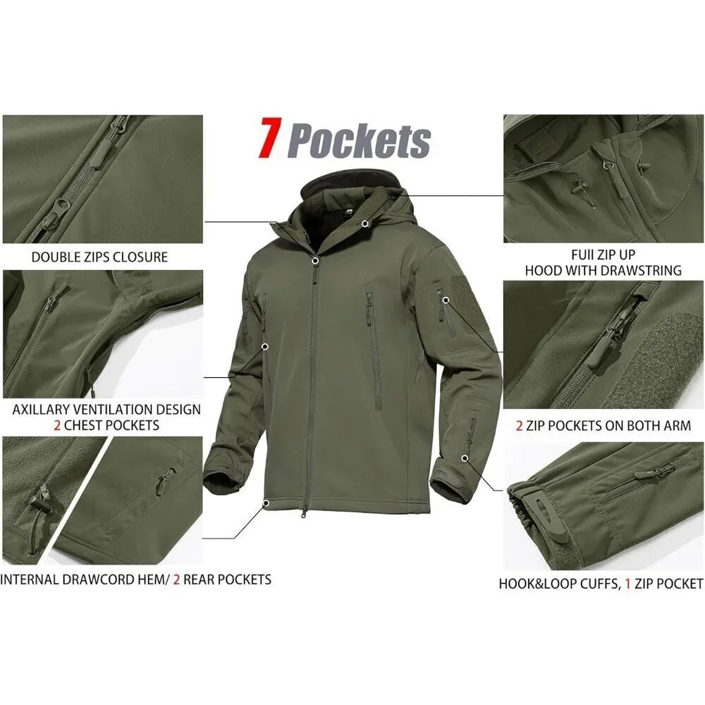 Men's Jacket Tactical Performance Waterproof Softshell Jackets Fleece Lined Ski